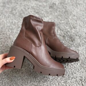 Brown Chunky Heel Ankle Boots